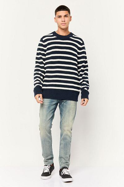 Michael Kors Men Crew Neck Stripe Long Sleeves Sweatshirt, Navy Blue