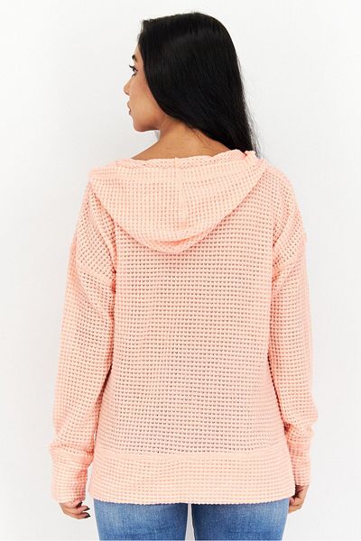 Weatherproof Women Hooded Long Sleeves Knitted Sweatshirt, Coral