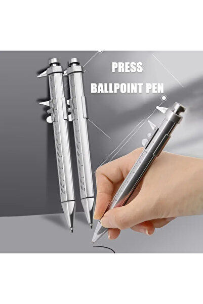 Art Tone Çok Fonksiyonlu Tükenmez Kalem 100mm Ölçüm Ölçeği Metal Kaplamalı