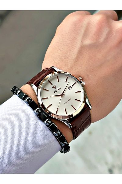 Fiesta Coffee Color Classic Plain Model Steel Case Men's Wristwatch + Bracelet