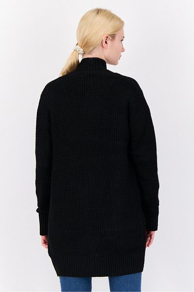 PİNK ROSE Women Split Neck Knitted Cardigan, Black