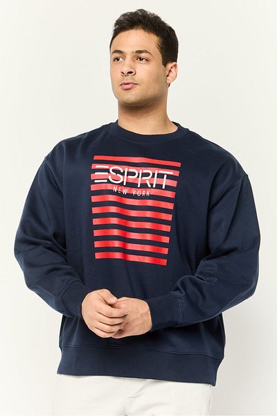 Esprit Men Crew Neck Embroidered Long Sleeves Sweatshirt, Navy
