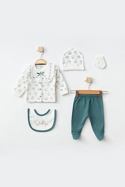 Aziz Bebe Baby Girl Floral Patterned 5-Piece Hospital Discharge Set 0 Months - 3 Months