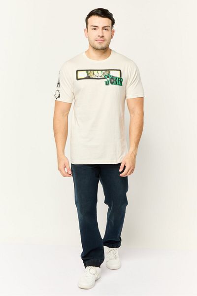 DC Men Crew Neck Short Sleeves Graphic Print T-Shirt, Ivory