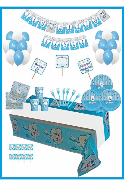 Doğumgünü Marketim Diş Buğdayı İlk Dişim Parti Seti Mavi 24 Kişilik