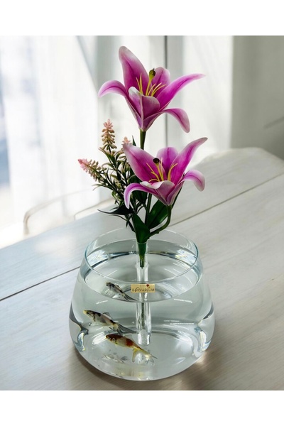 ASKVARIUM Beta ve Japon Balıklarına Özel Çiçekli Fanus Akvaryum