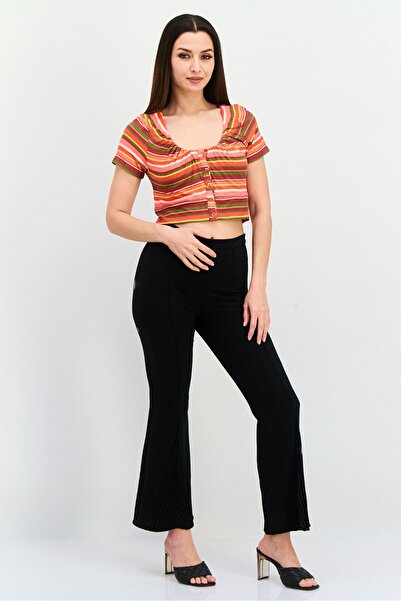 Bcbgeneration Women Scoop Neck Short Sleeves Stripe Crop Top, Pink