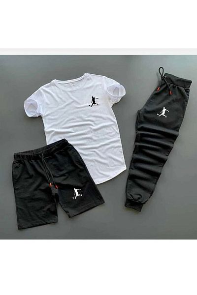 Joza Outdoors Unisex Μαύρο γκρι ποδοσφαιρικό σετ με στάμπα 3 τεμαχίων (μπλουζάκι-σορτς-φούτερ)