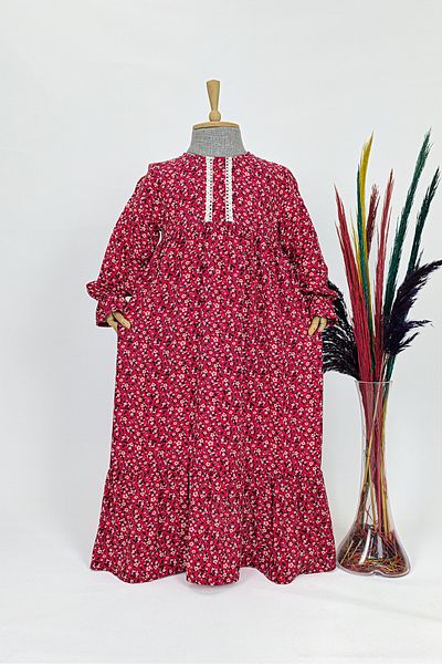 Betül Akbay Girl's Viscose 100% Cotton Hijab Dress Zümra Model Long Full Length Dress