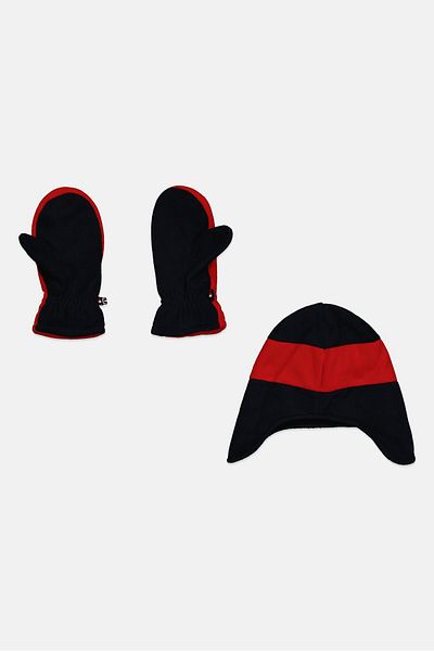 Tommy Hilfiger Kids Boys 1 Pair Brand Logo Mitten And Hat Set, Multicolor