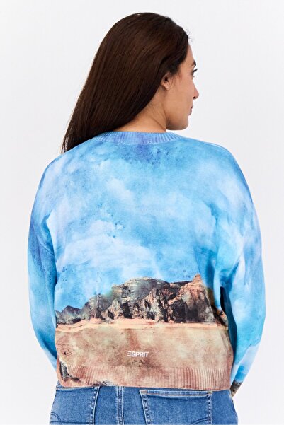 Esprit Women Ribbed Collar Graphic Printed Sweater, Multicolour