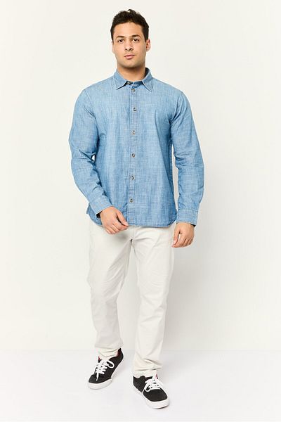 Esprit Men Relaxed Fit Heather Long Sleeve Casual Shirt, Blue