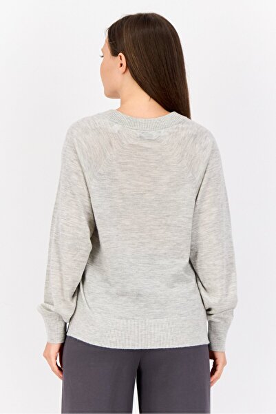 Esprit Women V-Neck Long Sleeves Heather Sweater, Grey