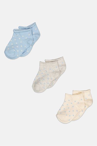 XOXO Kids Girl 3 Pair Polka Dot Crew Socks, Blue/grey/ivory