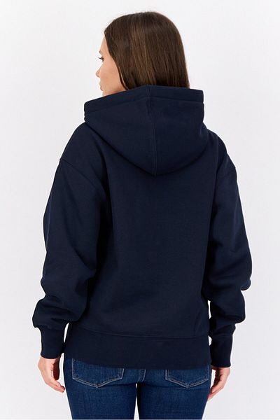 Esprit Women Hooded Long Sleeves Brand Logo Sweatshirt, Marine Navy