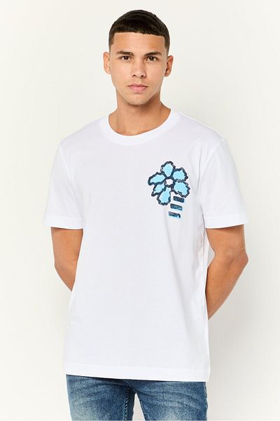 Esprit Men Crew Neck Short Sleeves Graphic Print T-Shirt, White