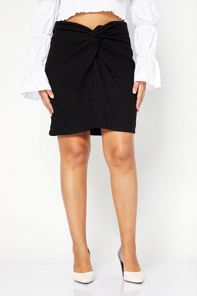 NA-KD Women Solid Knit Mini Skirt, Black