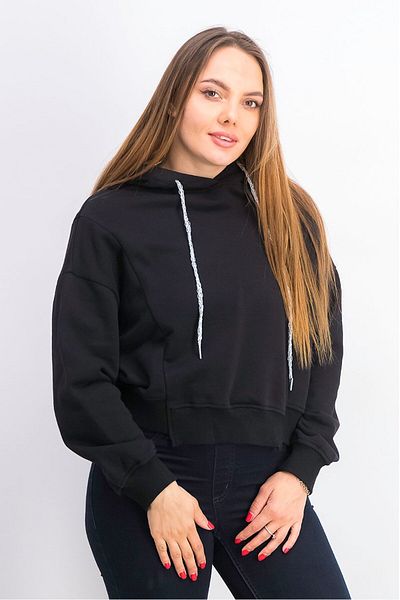 Steve Madden Women Hood With Drawstring Plain Long Sleeve Sweatshirt, Black