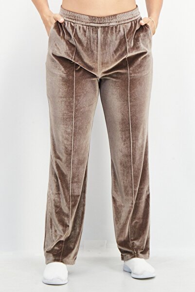 Steve Madden بنطلون بالازو مخملي نسائي بساق عادية، بني