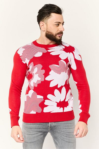 Esprit Men Floral Pattern Sweater, Red