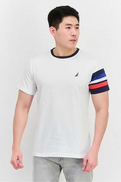 Nautica Men Crew Neck Short Sleeves Embroidered Logo T-Shirt, White