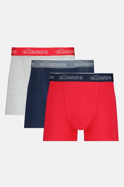 Ellesse Men 3 Pieces Brand Logo Trunks, Red/Grey/Navy