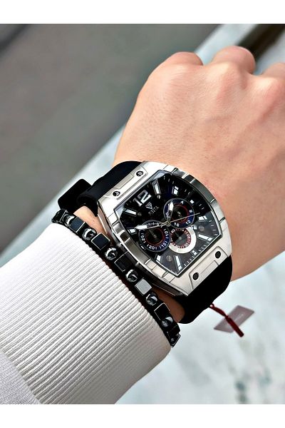 Fiesta Black Color Silicone Function Steel Case Business Men's Wrist Watch + Bracelet