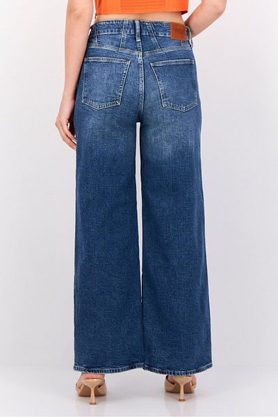 Esprit Women Regular Fit Washed Stretchable Wide Leg Jeans, Light Blue