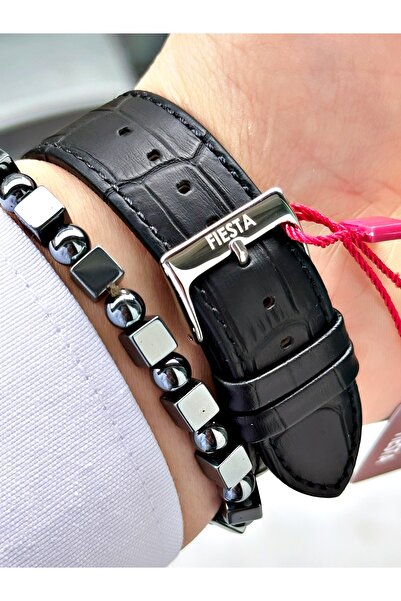 Fiesta Black Color Classic Plain Model Steel Case Men's Wristwatch + Bracelet
