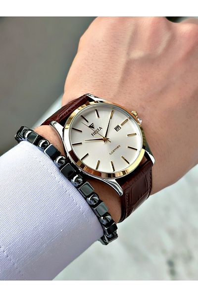 Fiesta Coffee Color Classic Plain Model Steel Case Men's Wristwatch + Bracelet