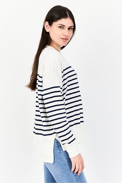 Esprit Women Crew Neck Long Sleeves Stripes Sweatshirt, Multicolor