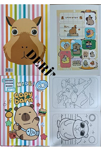 DERİND Capybara - Capibara - Capybara Coloring Book with Sticker and Mask Gift 12 Pages