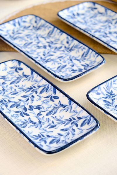 tabakevi Plate House Porcelain Blue Heaven Boat Plate 4 Pieces 22X10X1Cm