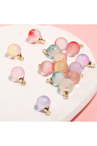 MRK 8 Adet Karışık Rastgele 1 cm Minimal Cam Top Kolye Küpe Takı Ucu