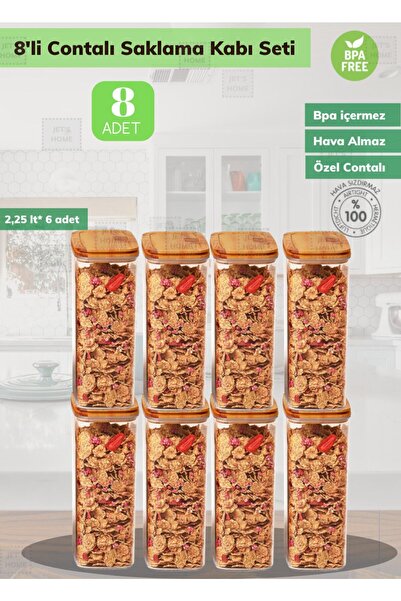 Jet's Home 8’li Saklama Kabı Seti Bpa Free Erzak Bakliyat Kutusu Bambu Desen