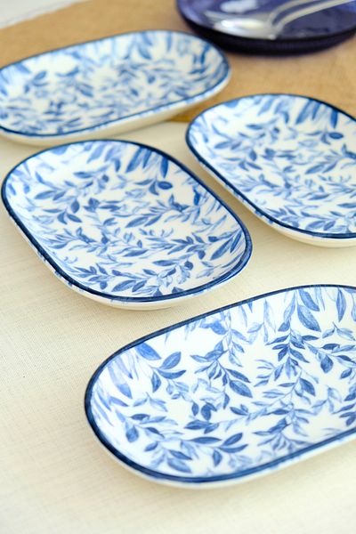 tabakevi Plate House Porcelain Blue Heaven Boat Plate 4 Pieces 18X11X2Cm