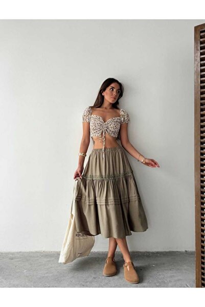 SUFFLE WEAR DANTELLİ ASTARLI ETEK HAKİ