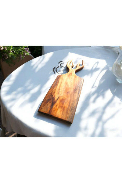 Krb Ahsap Natural Walnut Wood Presentation Board, Deer Presentation Rack, Deer Horn Presentation Board, Serving Board