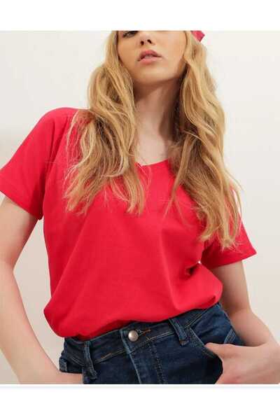 İpli Oversize T-Shirt Printed Red Color