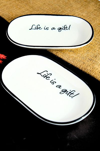 tabakevi Plate House Porcelain Motto Gift Boat Plate 2 Li 18X11X2Cm