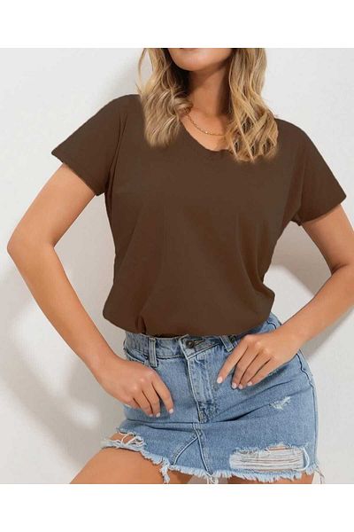 İpli Oversize T-Shirt Printed Brown Color
