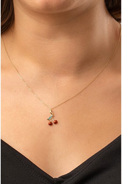 fullcontrol Paslanmaz Çelik Zincirli Gold Kiraz Kolye