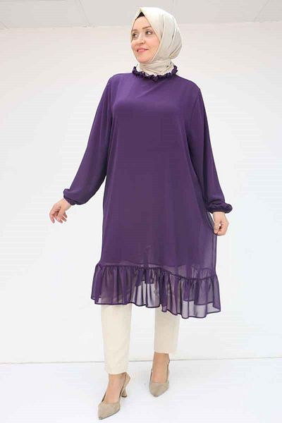 Eslina Purple 58017 Plus Size Skirt Ruffled Chiffon Tunic
