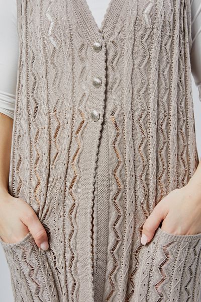 larocci Women's Standard V-Neck Zigzag Patterned Long Pocket Mother Vest