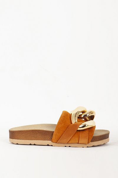 Dericlub Orthopedic Women's Slippers - Buckle and Real Suede Leather, Zy 7598 Tan