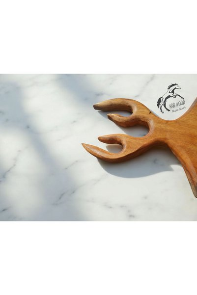 Krb Ahsap Natural Walnut Wood Presentation Board, Deer Presentation Rack, Deer Horn Presentation Board, Serving Board