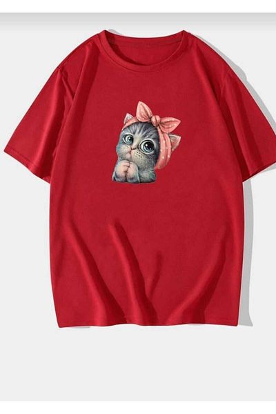 UNCİA OUTDOORS Cute Cat Printed Oversize Basic O-Neck Unisex T-Shirt