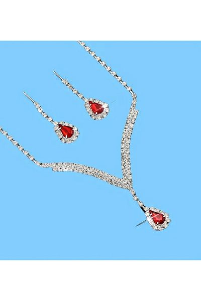 Mihra Aksesuar   Red Stone Necklace & Bracelet Set