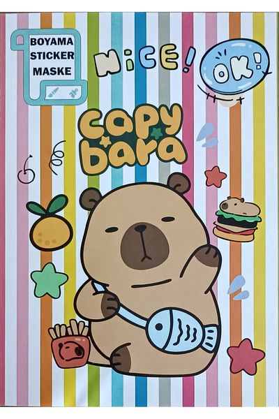DERİND Capybara - Capibara - Capybara Coloring Book with Sticker and Mask Gift 12 Pages