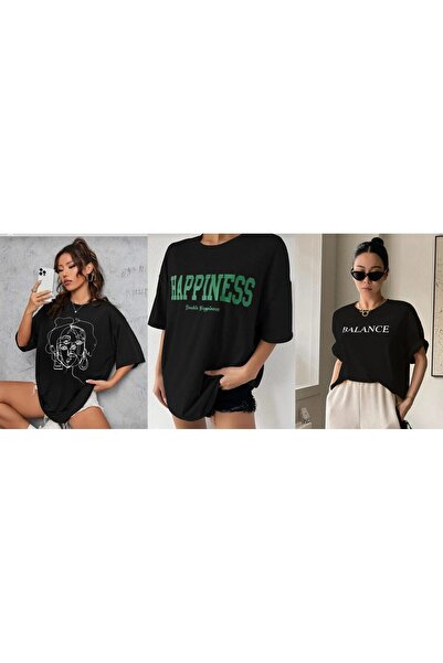 UNCİA OUTDOORS تي شيرت نسائي مطبوع كبير الحجم مكون من 3 قطع كاجوال مريح أساسي